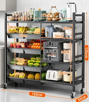 Multifunctional Strong Metallic Kitchen Rack With Movable Lockable