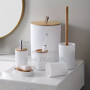 *6pcs Luxury Bathroom Accessories Set With Bamboo Lid