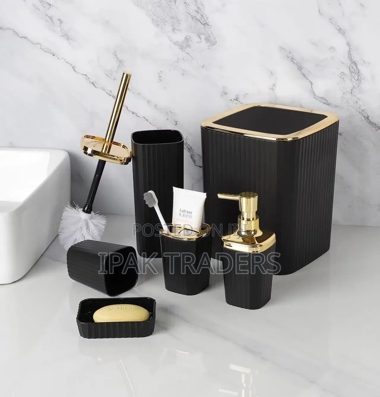 *6 in Luxury Bathroom Accessories Set With Touch of Gold Silver