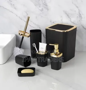 *6 in Luxury Bathroom Accessories Set With Touch of Gold Silver
