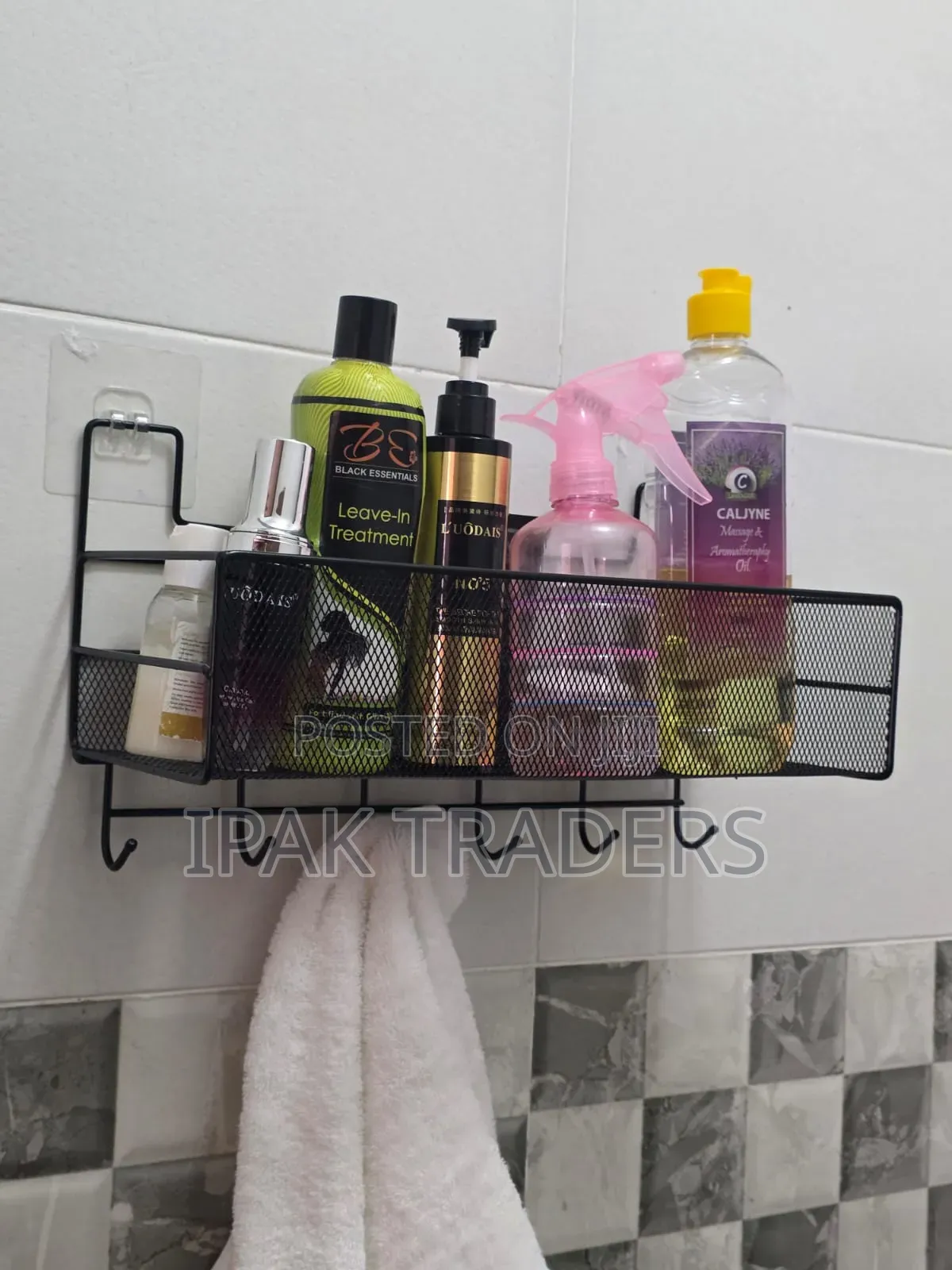*Wall-Mounted Bathroom Shelf Shower Shampoo Rack With Hooks*