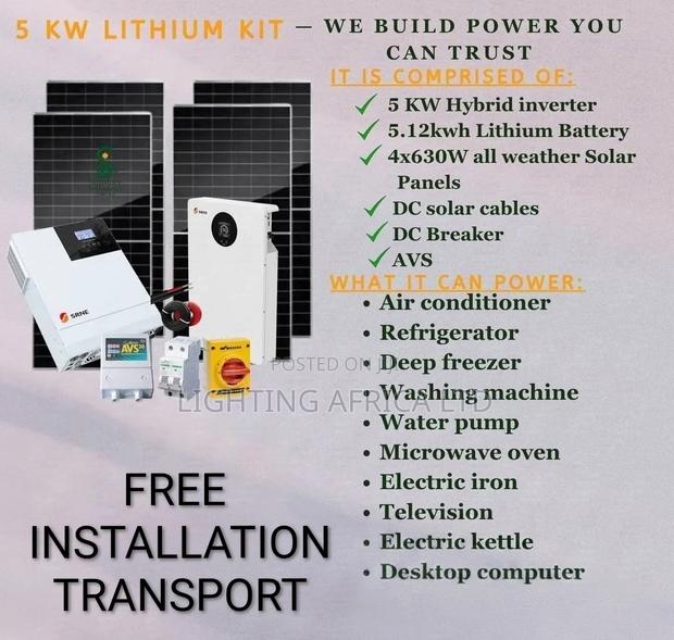 5kw - 5.12kwh Lithium Home Solar Kit Free Installation Transport