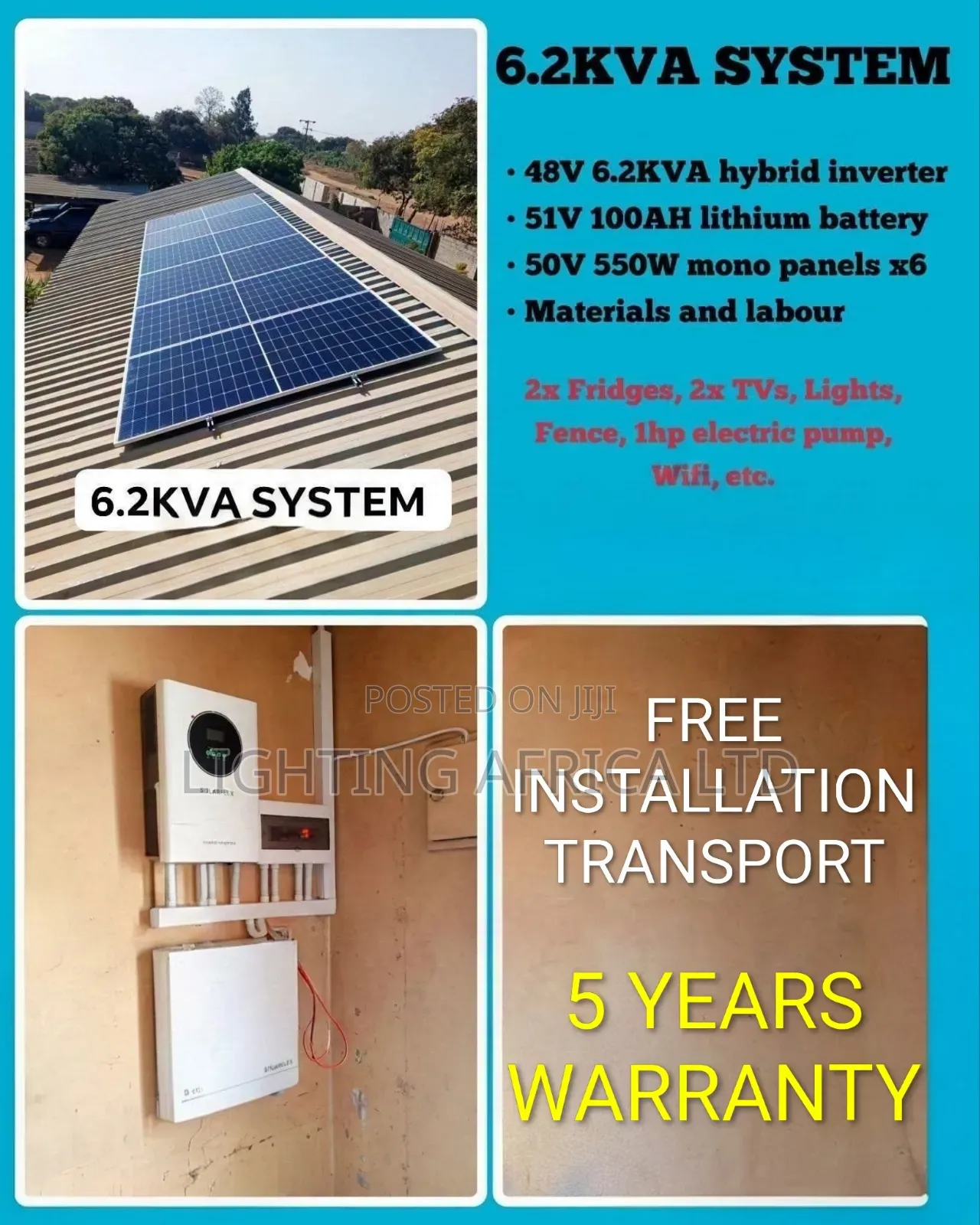 6.2kva Inverter - 5.12kwh Lithium + (6)550w Solar Free Installation