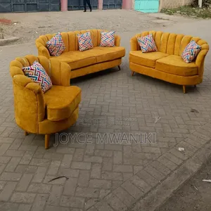 Modern Sofa Set, 6 Seater With Spring Cushion, Mustard Colour