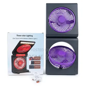 Foldable Desktop Fan Dual Head LED Light USB Rechargeable Portable