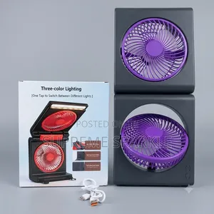 Foldable Desktop Fan Dual Head LED Light USB Rechargeable Portable