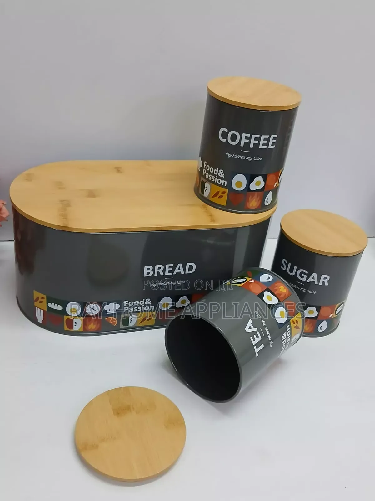 Alloy Bread Storage Bin With 3pcs Canisters in White, Cream, Grey