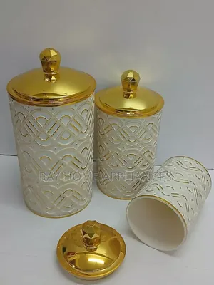 3 in 1 Transparent Storage Jars Acrylic With Gold Lines