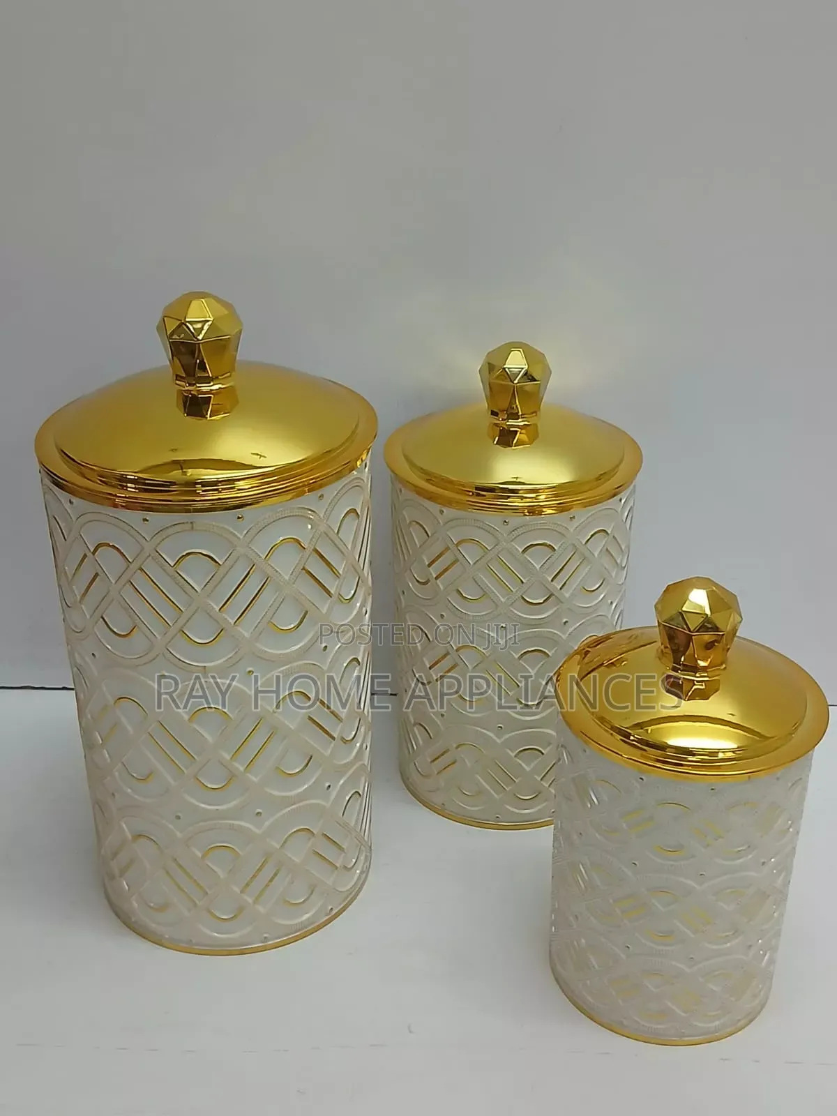 3 in 1 Transparent Storage Jars Acrylic With Gold Lines