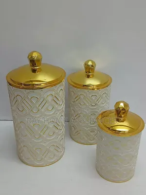 3 in 1 Transparent Storage Jars Acrylic With Gold Lines