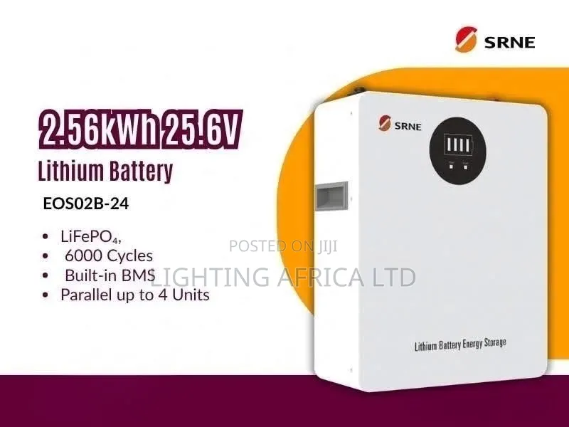 SRNE 2.56kwh -25.6v Lithium Wall Mount Battery BMS Inbuilt 6000 Cycle