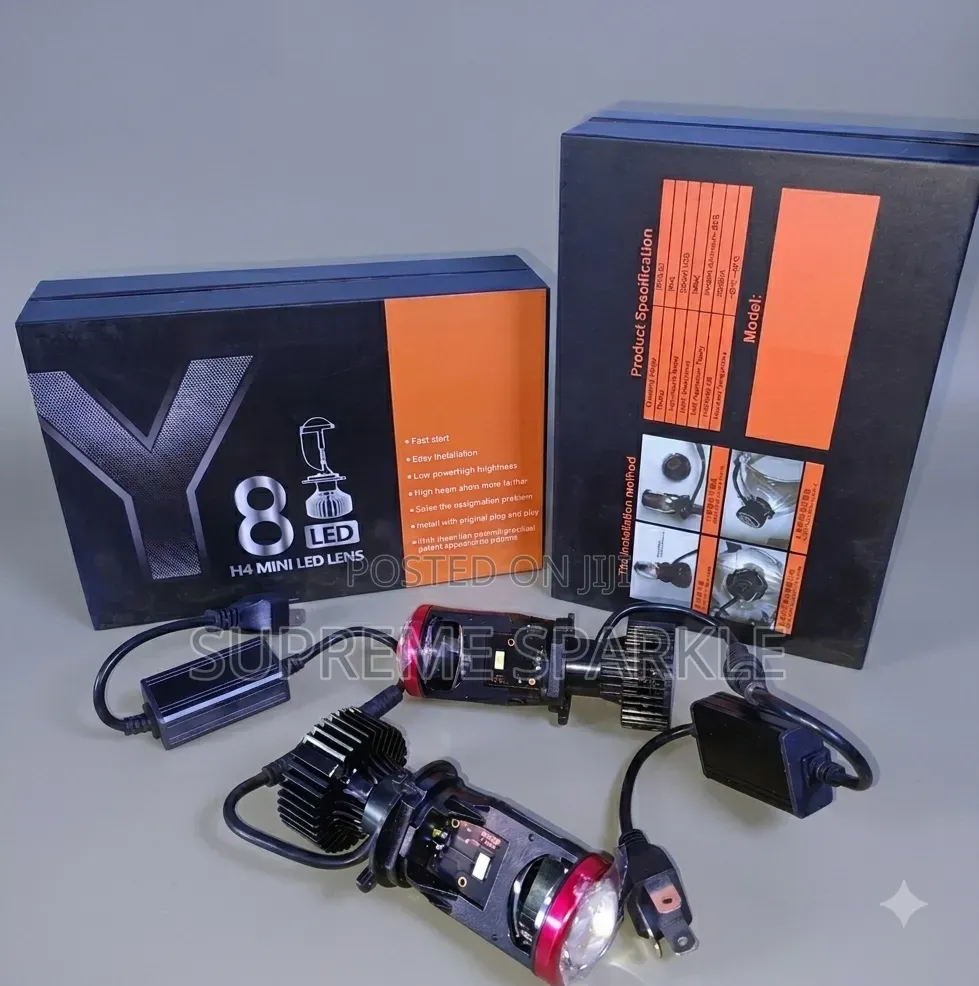H4 LED Mini Projector Lens Y8 Car Headlight Bulbs 2pc Kit