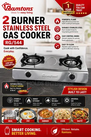 Ramtons RG/544 2-Burner Stainless Steel Gas Cooker, Compact Powerful