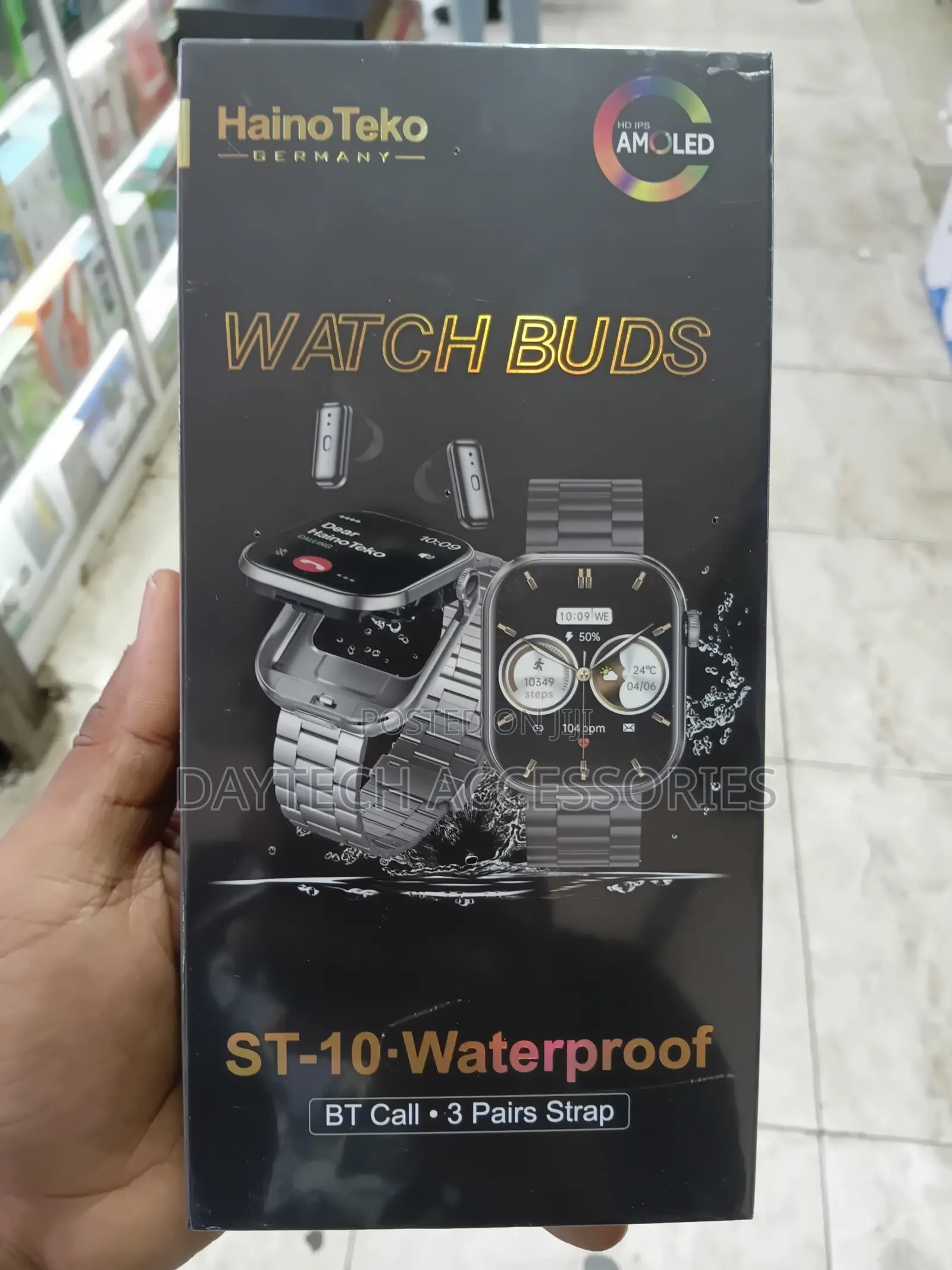 HainoTeko ST-10 Watch Buds With AMOLED Display - Black