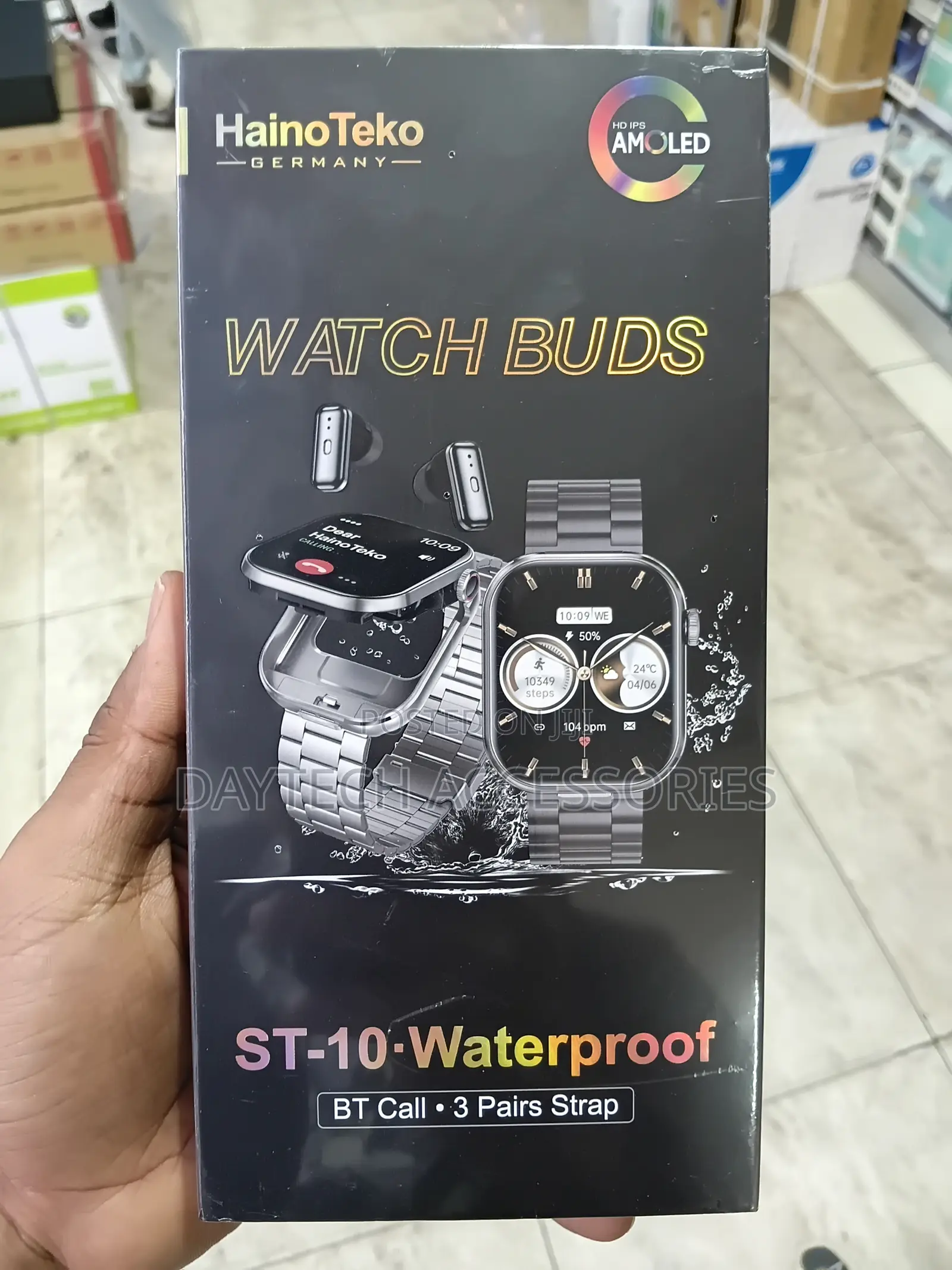 HainoTeko ST-10 Watch Buds With AMOLED Display - Black