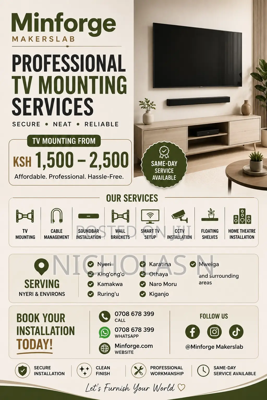 TV Wall Mounting Services in Nyeri — From KSH 1,500