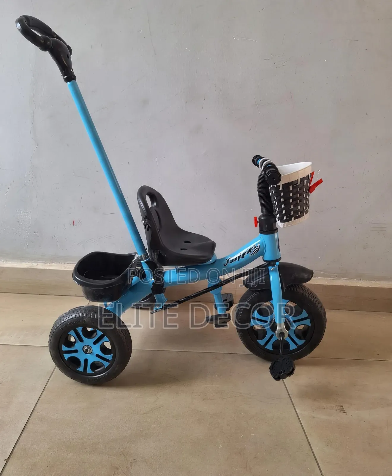 Blue Toddler Tricycle With Parent Push Handle