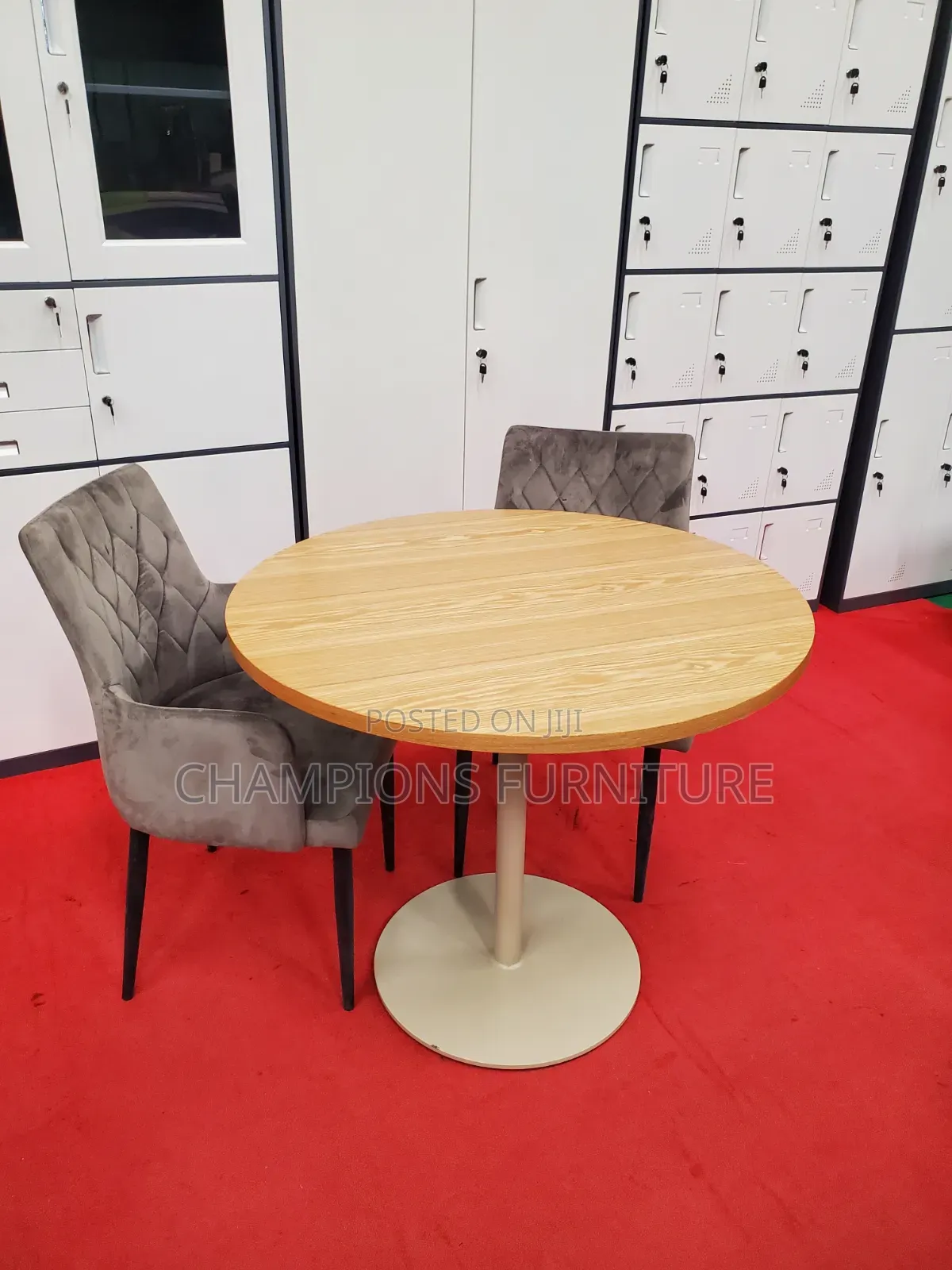 Brown Dining/Cafè Table and Grey Velvet Dining Chairs