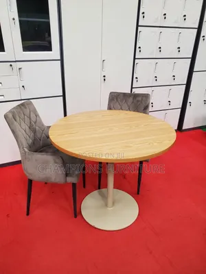 Brown Dining/Cafè Table and Grey Velvet Dining Chairs