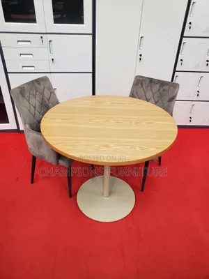 Brown Dining/Cafè Table and Grey Velvet Dining Chairs