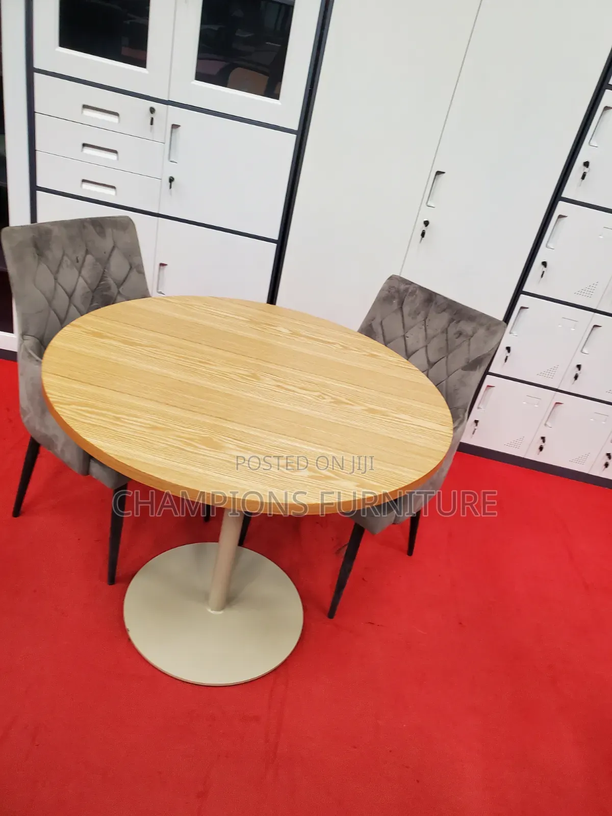 Brown Dining/Cafè Table and Grey Velvet Dining Chairs