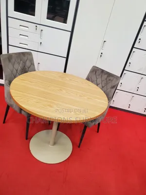 Brown Dining/Cafè Table and Grey Velvet Dining Chairs