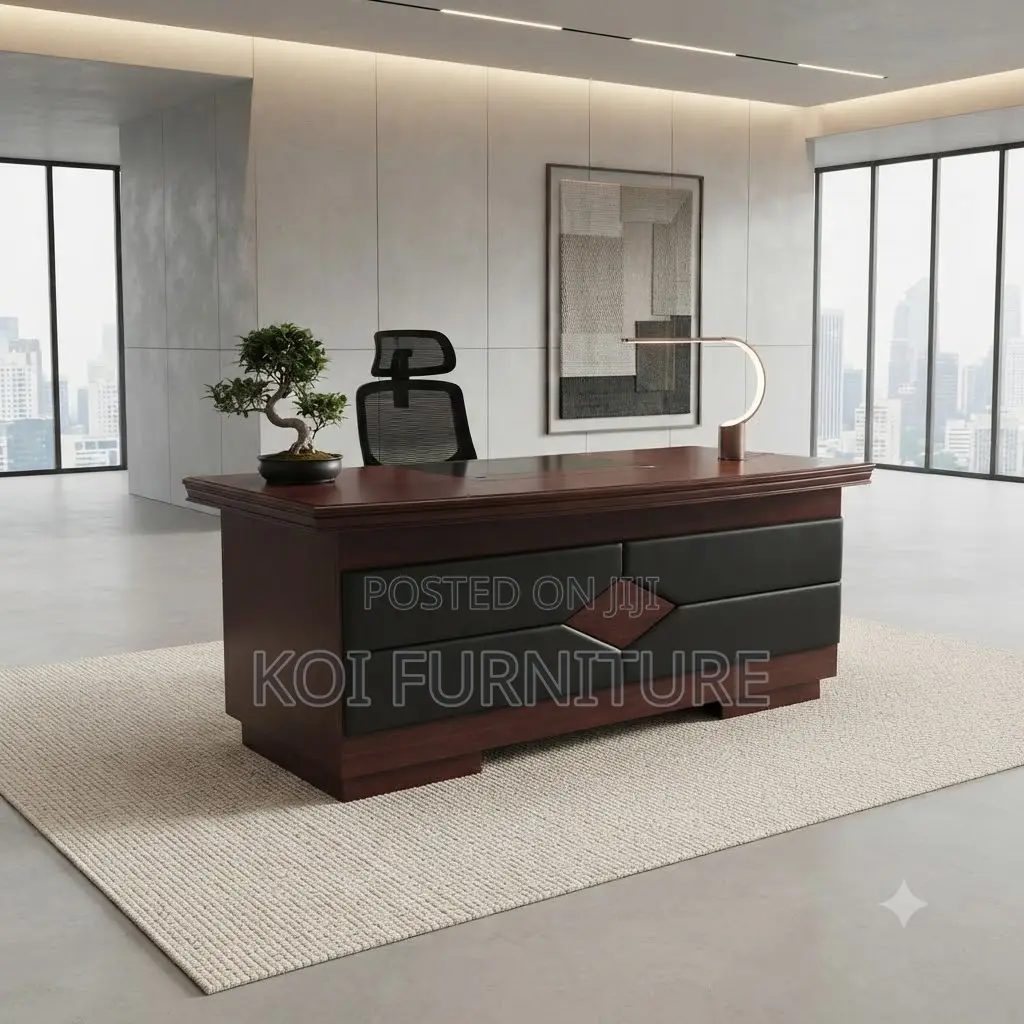 Office Desk; 140cm Executive Office Desk With Red Mahogany Finish