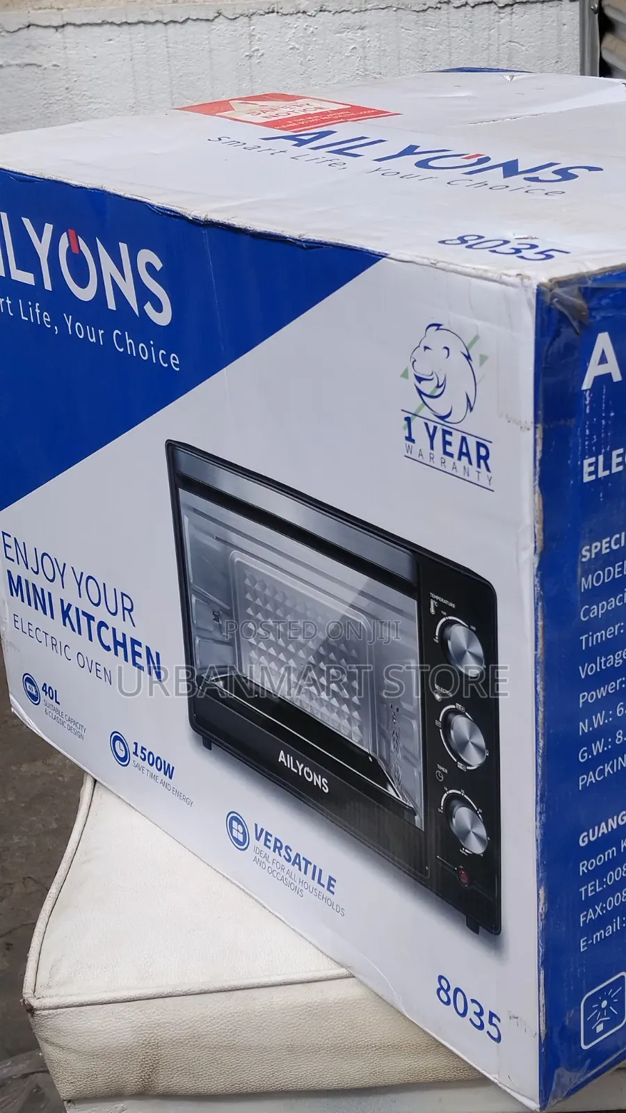 Ailyons 40L Electric Oven 1500W With Grill Rotisserie