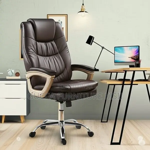 Office Chair; Brown Leather Office Chair