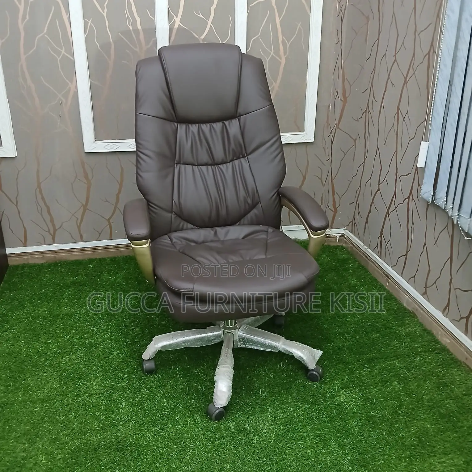 Office Chair; Brown Leather Office Chair