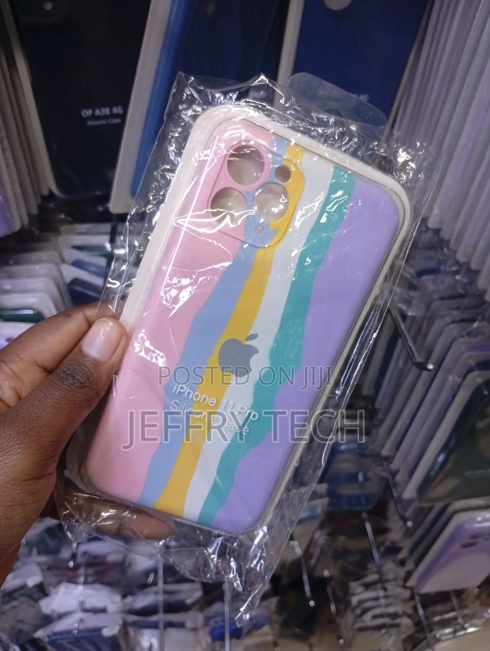 iPhone 11 Pro Rainbow Liquid Silicone Case Rainbow-Striped Apple Logo