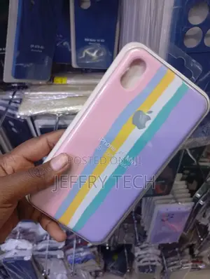 Pastel Rainbow-Striped Liquid Silicone Phone Casefor the iPhone XS Max