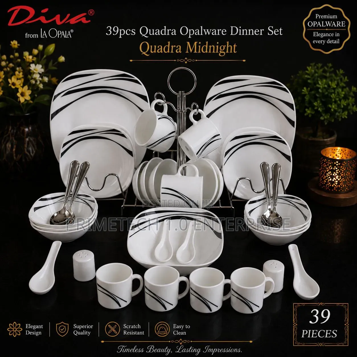 39pcs Quadra Opalware Glass Dinner Sets 
Midnight