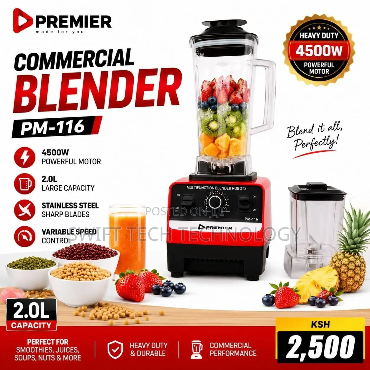 Commercial Blender Premier 2 in 1 Blender 4500 Watts