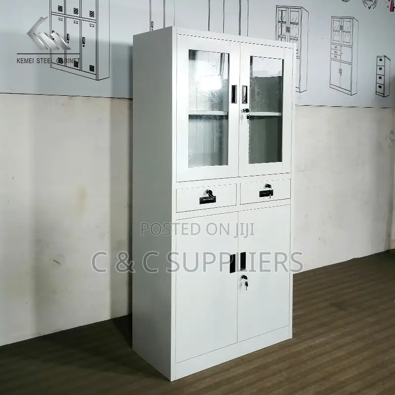 Steel Glass Front File Cabinet With Drawers