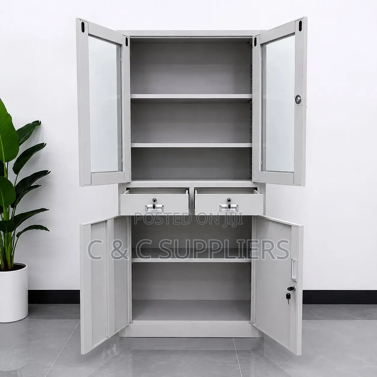 Steel Glass Front File Cabinet With Drawers