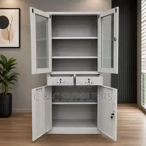 Steel Glass Front File Cabinet With Drawers