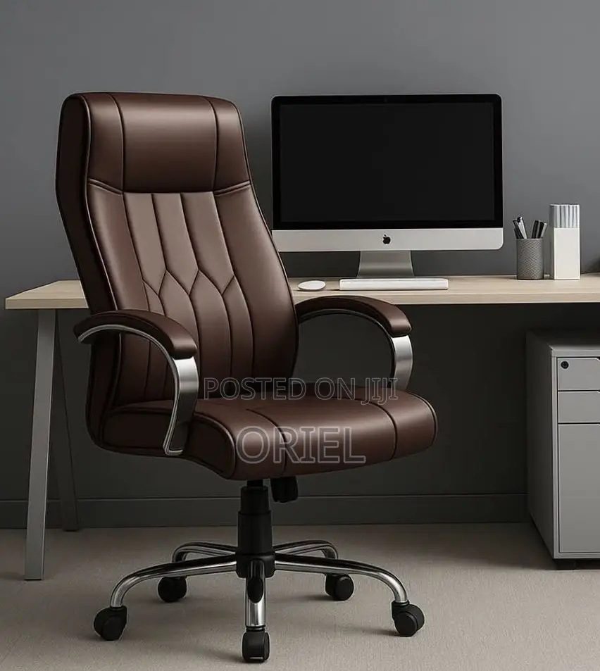 Office Chair : Brown Leather Padded Office Ergonomic Chair