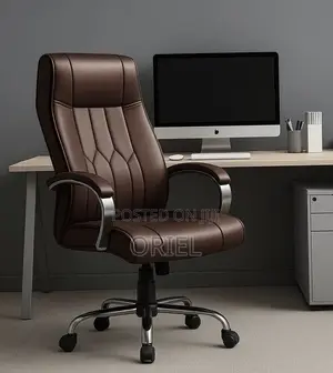 Office Chair : Brown Leather Padded Office Ergonomic Chair