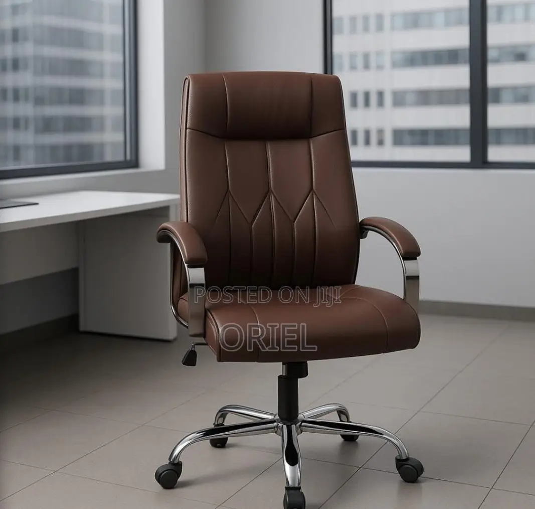 Office Chair : Brown Leather Padded Office Ergonomic Chair