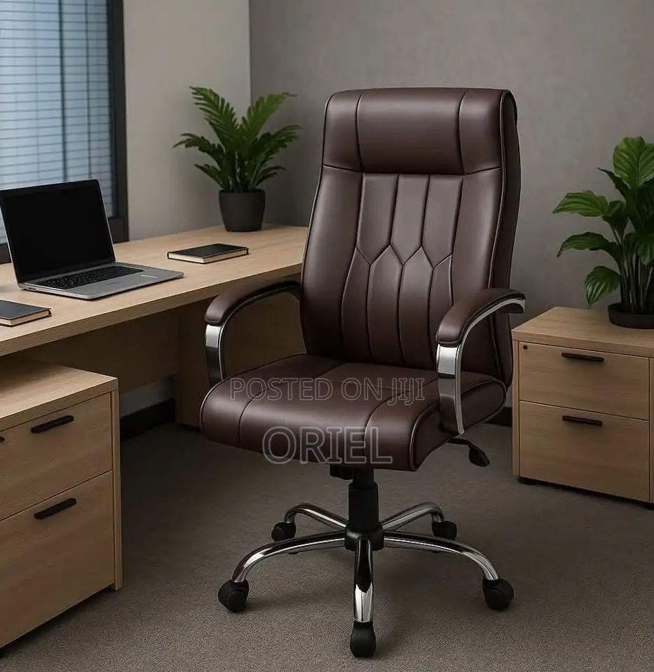 Office Chair : Brown Leather Padded Office Ergonomic Chair