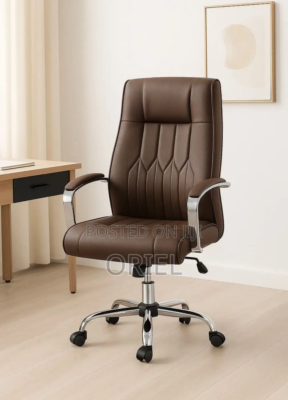 Office Chair : Brown Leather Padded Office Ergonomic Chair