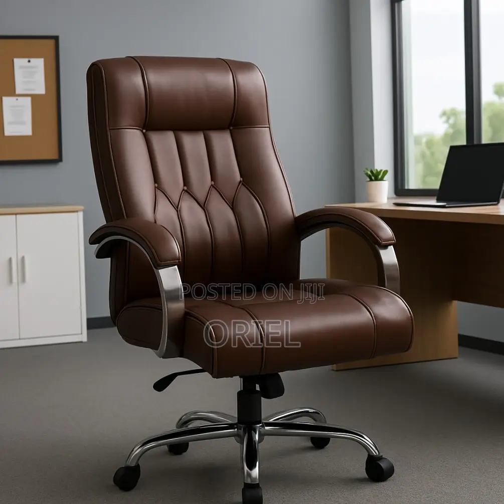 Office Chair : Brown Leather Padded Office Ergonomic Chair