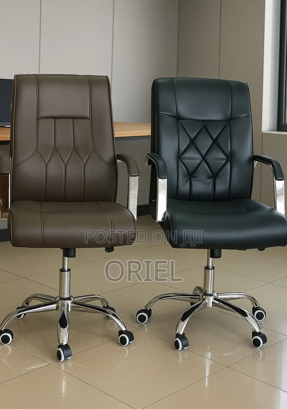 Office Chair : Brown Leather Padded Office Ergonomic Chair