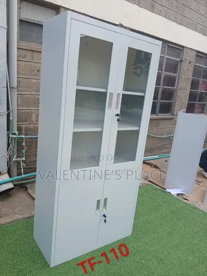 Brand New Modern Metal Storage Cabinet With Glass Solid Doors