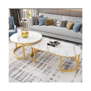 Glass Top With Marble Effect 2 in 1 Nesting Coffee Table