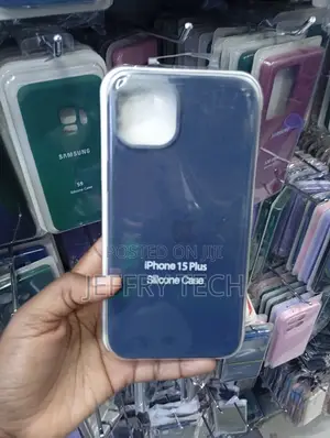 Blue Silicone Phone Case Is Designed for the iPhone 15 Plus.
