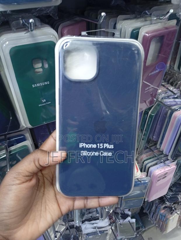 Blue Silicone Phone Case Is Designed for the iPhone 15 Plus.
