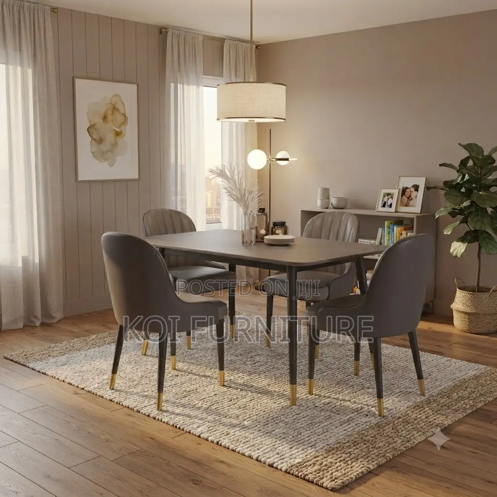 Dining Set; Four Seater Elegant Dining Set With Leather Cushion