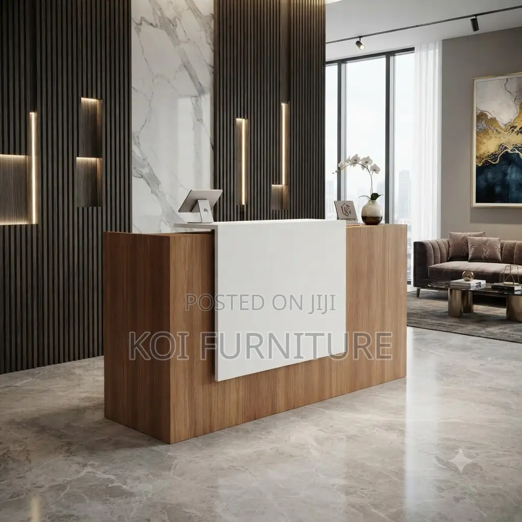 Reception Desk; 1.4 Meters Brown Front Office Receptionist Table